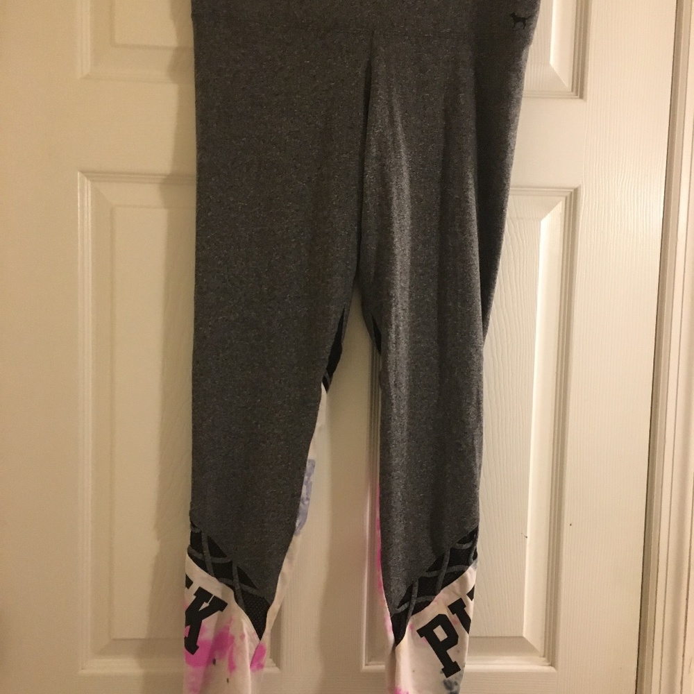 PINK Victoria's Secret Gray and White Colorful Tie Dye Yoga Leggings/ Size: L